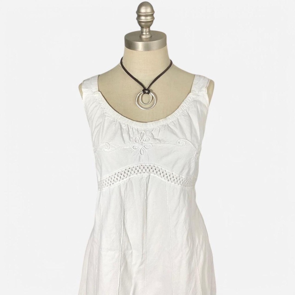 White Linen Dress with Embroidered Detail